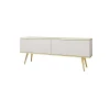 Elegantes weißes TV-Lowboard mit goldenen Details und schmalen Metallfüßen.