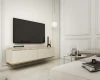 Schwebendes TV-Lowboard in Weiß mit goldenen Details in modernem Ambiente.