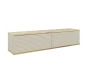 Cremefarbenes Lowboard mit Riffel-Optik und Gold-Akzenten auf weißem Grund.