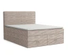 Modernes Boxspringbett in Beige mit Cord-Bezug, Kopfteil und Schubladen-Stauraum.