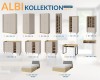Übersicht der Albi Möbel-Kollektion mit Schränken, Betten, Kommoden und Schreibtisch inklusive Maßen.
