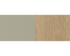 Farbkombination aus mattem Salbeigrün und heller Eiche-Holzmaserung.