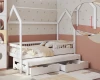 Modernes weißes Hausbett für Kinder mit funktionalem Ausziehbett und zwei Schubladen.
