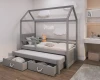 Graues Hausbett für Kinder mit praktischem Ausziehbett und zwei Bettschubladen.