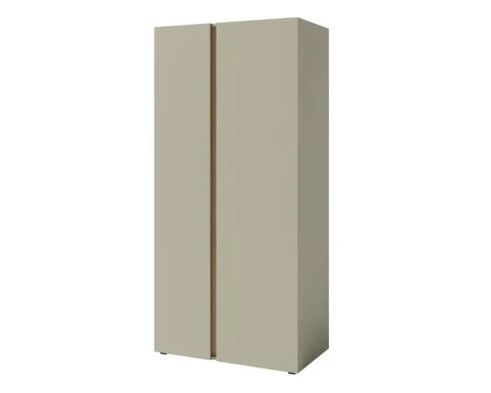 Moderner zweitüriger Kleiderschrank in Beige und Eiche, Teil der Libu Möbel-Kollektion.