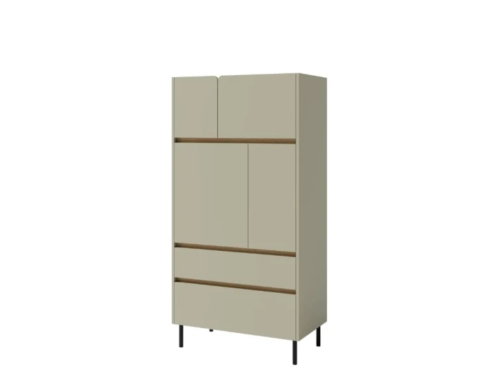 Modern beige highboard from the LIBU collection with black metal feet.
