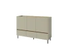 Dreitüriges Sideboard LIBU in Salbeigrün mit Schubladen und schwarzen Metallfüßen, skandinavisches Design.