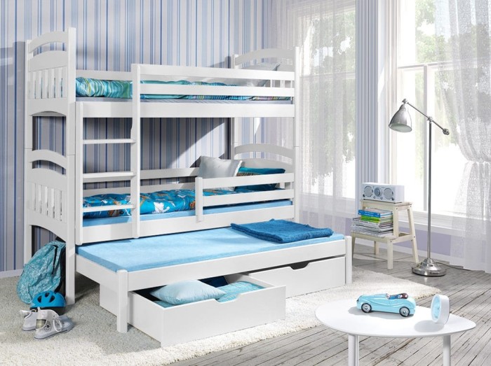 Etagenbett für 3 Kinder JULIA III Weiß Acryl