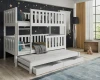 Weißes Etagenbett aus Massivholz mit drittem Ausziehbett und praktischen Schubladen im Kinderzimmer.