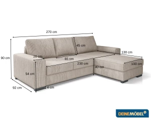 CORD Ecksofa L-Couch Sofa Eckgarnitur Poso Cord inkl. Schlaffunktion Bettkasten Deine Möbel