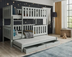LUKAS 90x200 Ashgrau Etagenbett Ausziehbett für 3 Kinder mit Schubladen Deine Möbel