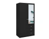 Schwarzer Kleiderschrank mit Spiegeltür und Schubladen, elegante Schlafzimmermöbel.