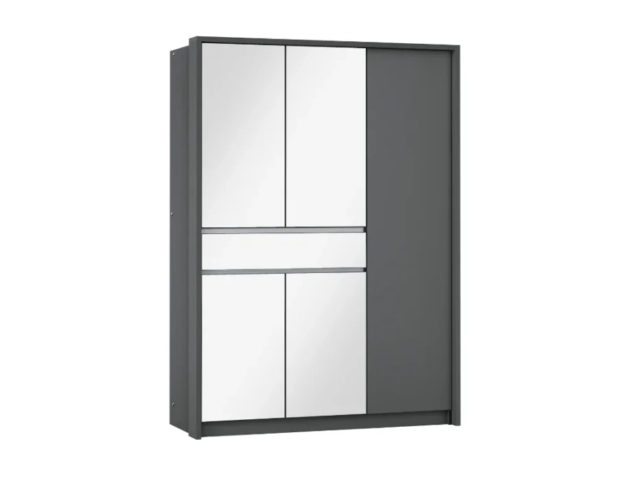 Moderner Kleiderschrank in Anthrazit mit großzügigen Spiegelfronten und Schiebetüren.