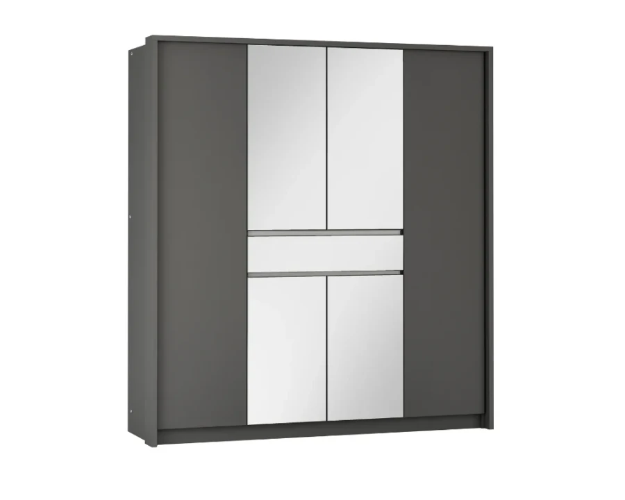 Anthrazitfarbener Schlafzimmerschrank mit eleganten Spiegeltüren.