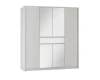 Weißer 4-türiger Kleiderschrank mit Spiegelfront in zeitlosem Design.