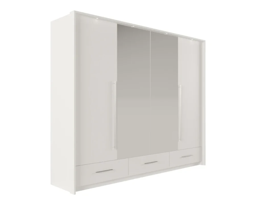Moderner Kleiderschrank in Weiß mit Spiegeltüren und drei Schubladen