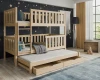 Naturholz Nemo Etagenbett für Kinder mit funktionaler Ausziehliege und Stauraumschubladen.