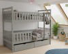 Modernes graues Etagenbett für Kinder mit Leiter und Schubladen, ideal für kleine Zimmer.