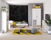Modernes Jugendzimmer-Set JUMI mit Kleiderschrank, Bett und Regal in Weiß-Eiche-Optik.