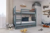 Children's room inspiration with grey high bed, toys and aeroplane wall sticker.