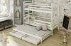White bunk bed with extended guest bed in a child's room with pirate decor.