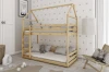 Furnished children's room with a modern wooden house bunk bed and decoration.