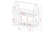 Technical drawing with detailed dimensions for the house-shaped children's bunk bed.