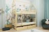 Children's room inspiration: House bunk bed in jungle design with animal mural and cushions.