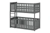 Stabiel stapelbed in grafietgrijs met ladder en hoge uitvalbeveiliging op beide niveaus, modern design.
