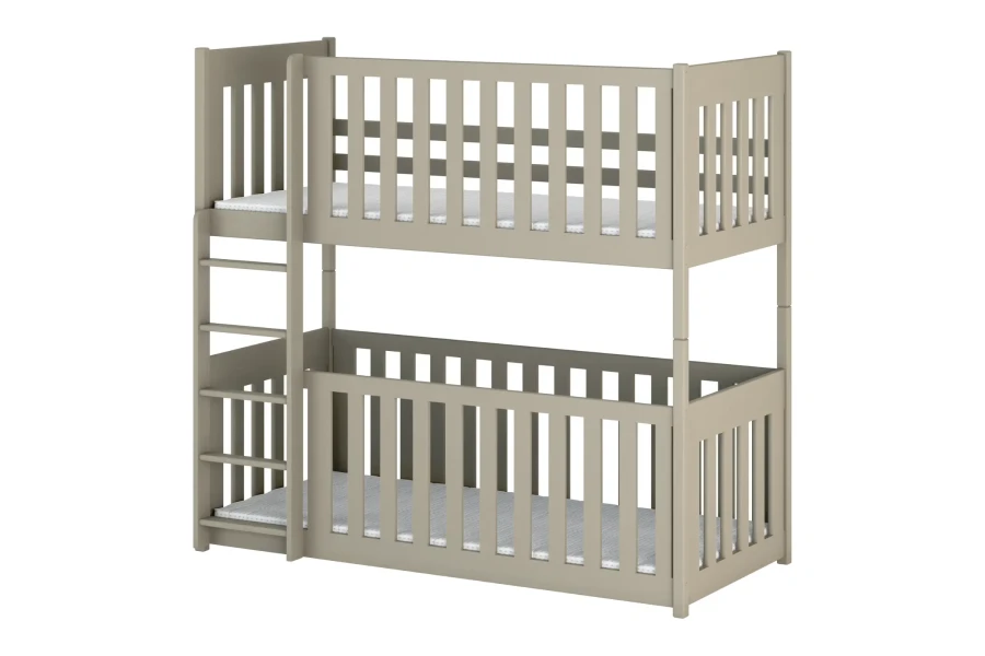 Modern bunk bed in beige made of solid wood with safety rail.