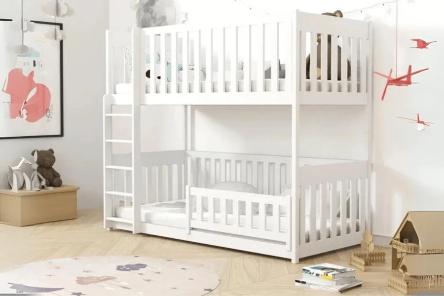 White bunk bed in Scandinavian style for the children's room.