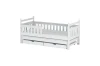 Weißes Funktionsbett für Kinder aus Massivholz mit Gästebett und Stauraumschubladen.