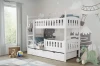 Weißes Etagenbett aus Kiefernholz für Kinder mit zwei praktischen Bettschubladen.