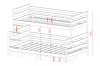 Technische Zeichnung mit Maßen für das Etagenbett: Höhe 140cm, Leiter und Schubladen Details.