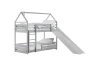 Grey house-shaped bunk bed with slide and ladder for the children's room.