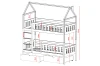 Dimensional sketch of the house-bunk bed with detailed height and width specifications.