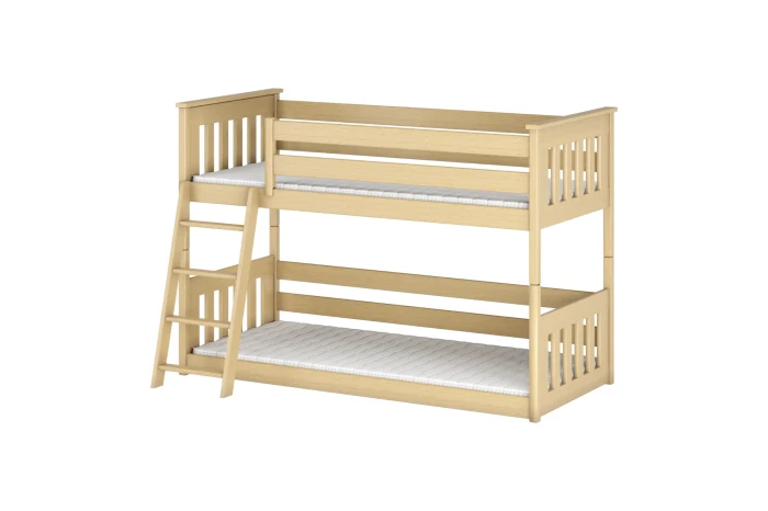 Bunk bed made of solid pine wood in a natural look with two sleeping areas and a ladder.