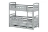 Grijs stapelbed voor 3 personen met uitschuifbed en laden, massief houten ontwerp voor kinderkamer.