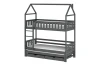 Grey bunk bed in house look with three sleeping areas and bed box