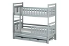 Grijs houten stapelbed met uitschuifbed en twee praktische laden.