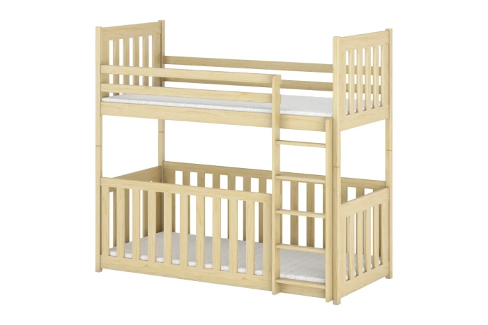 Etagenbett aus Naturholz mit Rausfallschutz und Leiter für Kinderzimmer.