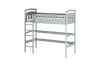 Graues Kinderhochbett aus Massivholz mit integrierter Leiter und Absturzsicherung.