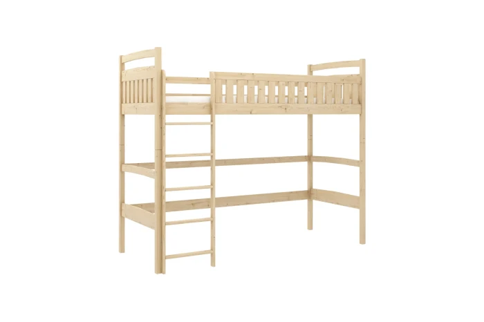 Hochbett aus Naturholz Kiefer mit integrierter Leiter