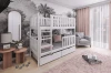 Weißes Etagenbett aus Kiefernholz im modernen Kinderzimmer mit Bettschubladen.