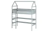 Graues Hochbett für Kinder in Hausform mit Leiter aus Massivholz, stabiles Hausbett für das Kinderzimmer.