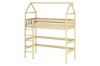 Hochbett in Hausform aus Natur-Kiefernholz für das Kinderzimmer mit integrierter Leiter.