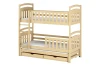 3-person bunk bed made of pine wood with two drawers, space-saving bunk bed for three children.