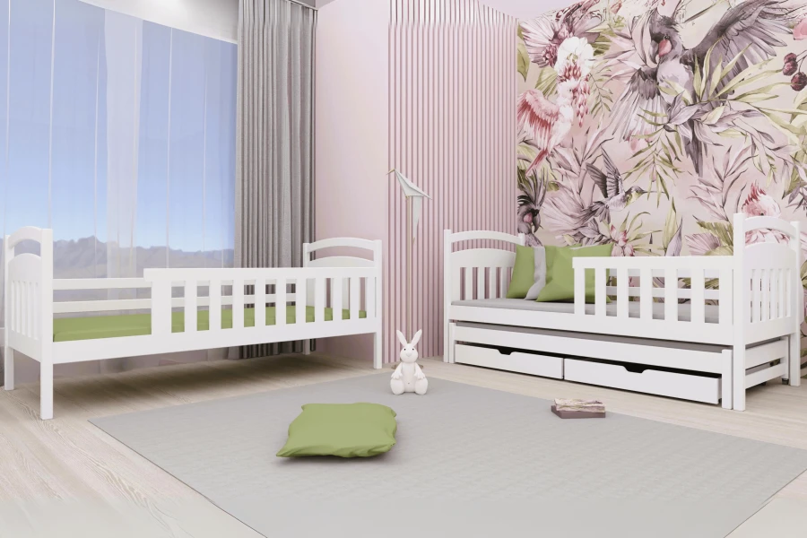 Het stapelbed kan flexibel worden omgebouwd tot twee aparte eenpersoonsbedden voor de kinderkamer.