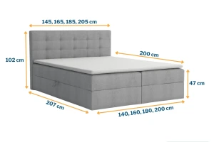 FLORIDA Boxspringbett mit Bettkasten 200x200 Stoff Hellgrau H3 Deine Möbel