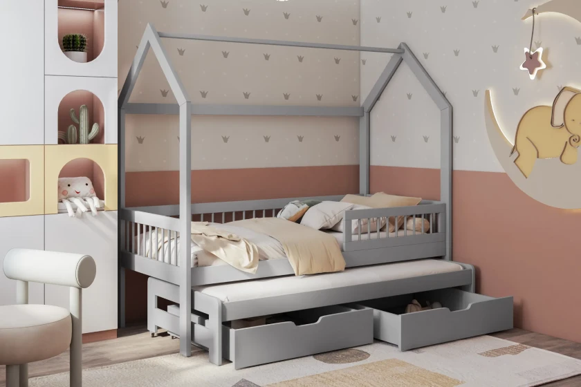 ADA 90x200 Grau Hausbett Ausziehbett Deine Möbel